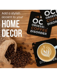 BRANDSFINITY Tediline Coasters For Cups - Printed Obsessive Coffee Disorder Design, Pack Of 4, Durable Drink Coasters For Tables, Hot Dishes, Or Drinks  - Image 4
