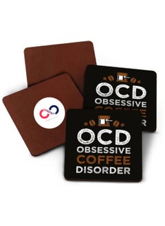 BRANDSFINITY Tediline Coasters For Cups - Printed Obsessive Coffee Disorder Design, Pack Of 4, Durable Drink Coasters For Tables, Hot Dishes, Or Drinks  - Image 1