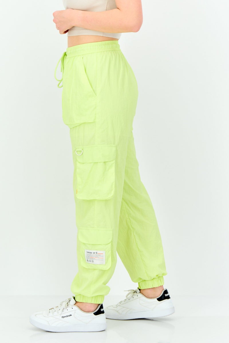 TRIBE OF 6 Women Regular Fit Plain Cargo Pants, Lime Green - Image 3
