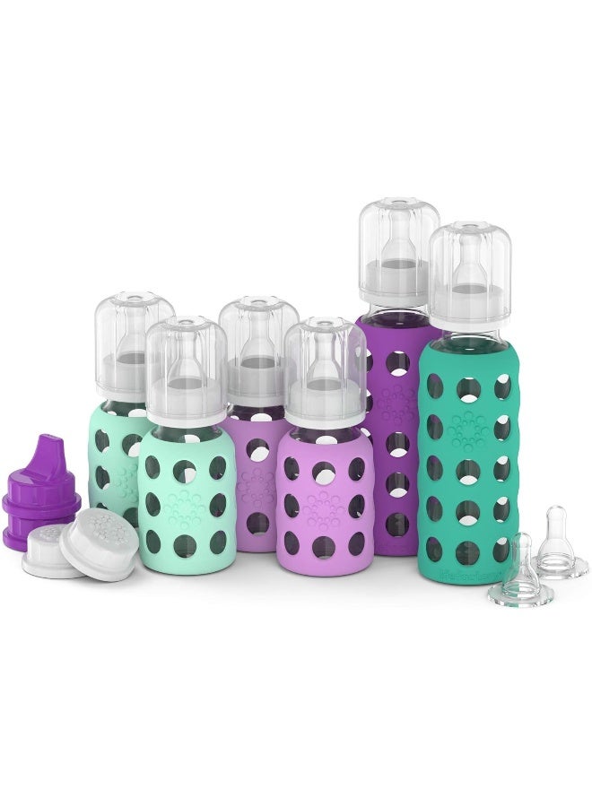 Lifefactory Baby 6 Bottle Starter Set in Mint/Lavender and in Kale/Grape Flat & Sippy Caps Stage 3 16 Oz 12 Piece Set - Image 2