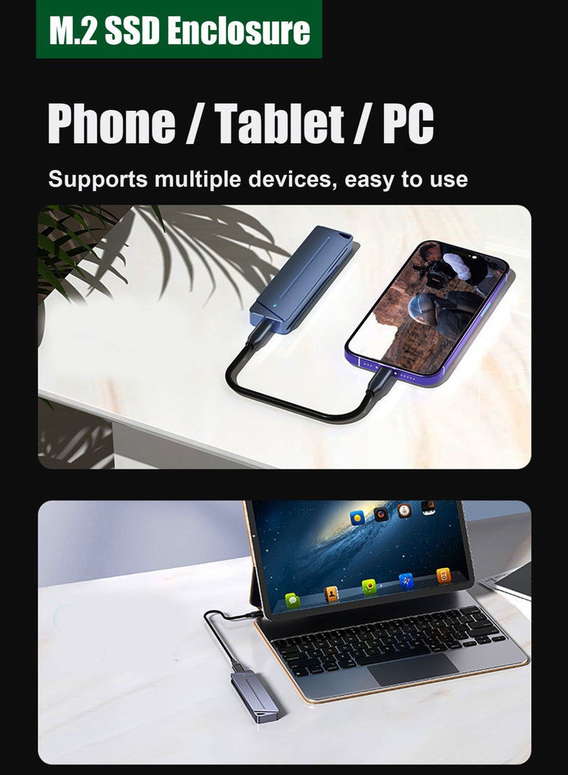 VKL External M.2 SSD enclosure, featuring a USB-C 3.2 interface, 10Gbps transfer speed, compatible with NVMe/PCIE/NGFF 2230/2242/2260/2280, supporting brands such as Intel, Western Digital, and Toshiba, and suitable for devices such as MacBook Pro, Air, and tablets. - Image 5