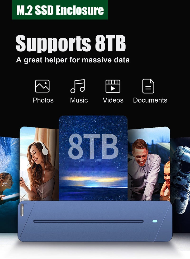 VKL External M.2 SSD enclosure, featuring a USB-C 3.2 interface, 10Gbps transfer speed, compatible with NVMe/PCIE/NGFF 2230/2242/2260/2280, supporting brands such as Intel, Western Digital, and Toshiba, and suitable for devices such as MacBook Pro, Air, and tablets. - Image 4