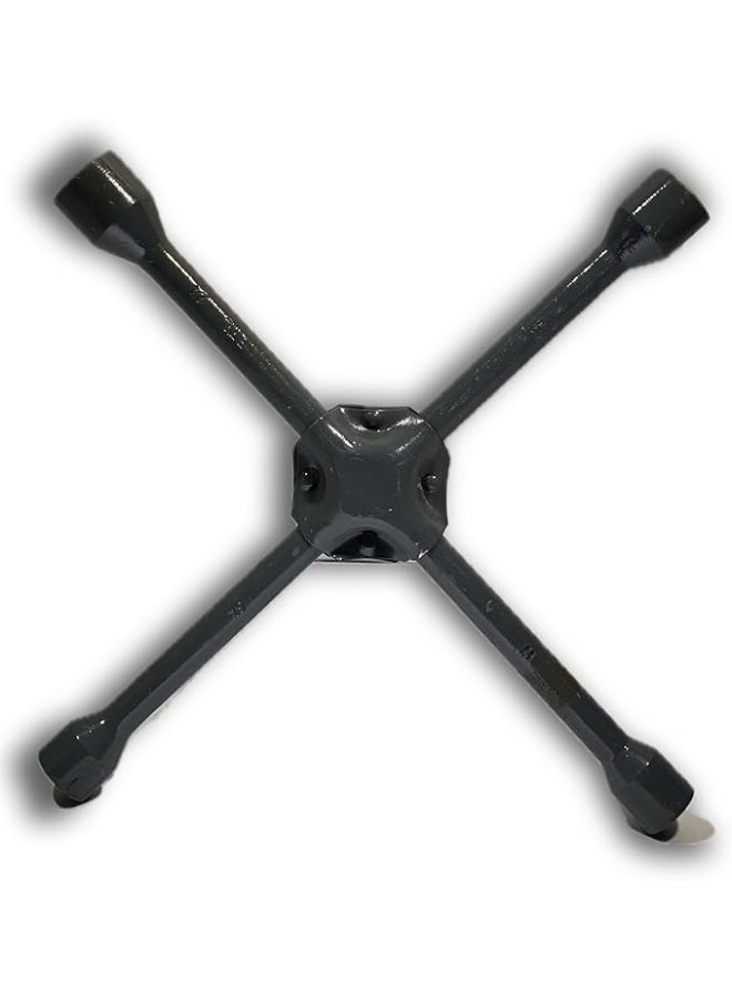 Solid iron cross-shaped wheel wrench - 4-way wrench in sizes (17, 19, 21, 23 mm) - Strong and heavy-duty for easy tire removal and change