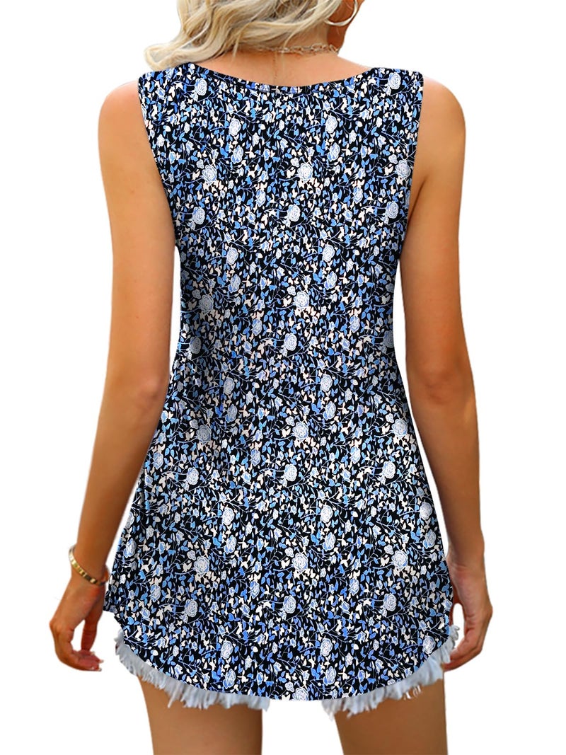 Tencede 2026 Summer Tank Tops for Women Sleeveless V Neck Babydoll Loose Flowy Floral Print Blouse Blue Lily Large - Image 3