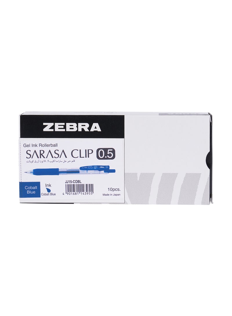 ZEBRA Sararsa Clip Cobalt Blue Gel Pen 0.5mm, for Journaling , Sketching , Drawing , Note-Taking , Pack of 10 Pens  - Image 1