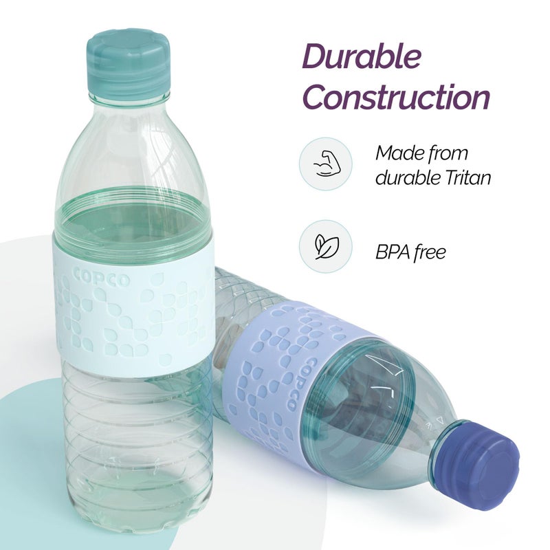 Copco Hydra 16.9oz Water Bottle  Set of 2 - Non-Slip Sleeve & BPA-Free Tritan Plastic - Dishwasher Safe  Reusable To Go Bottle - Leak-Proof  Spill-Proof  Portable Water Bottle (Light Blue & Purple) - Image 3