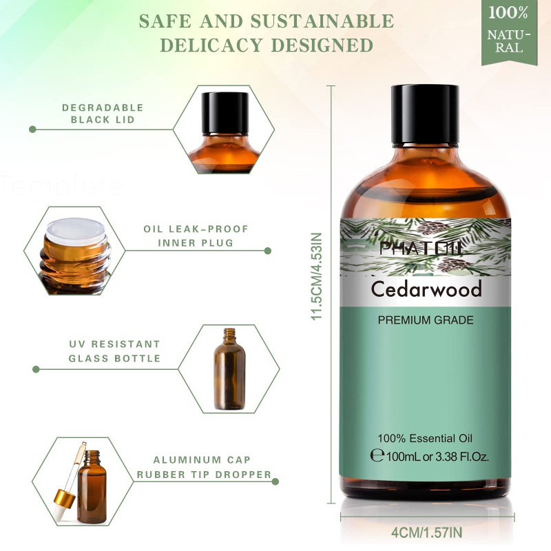 PHATOIL Cedarwood Essential Oil, 3.38Fl.Oz PHATOIL Pure Essential Oil Singles for Aromatherapy Diffusers, Humidifiers, Great for DIY Candle and Soap Making, Gift for Friend - Image 5