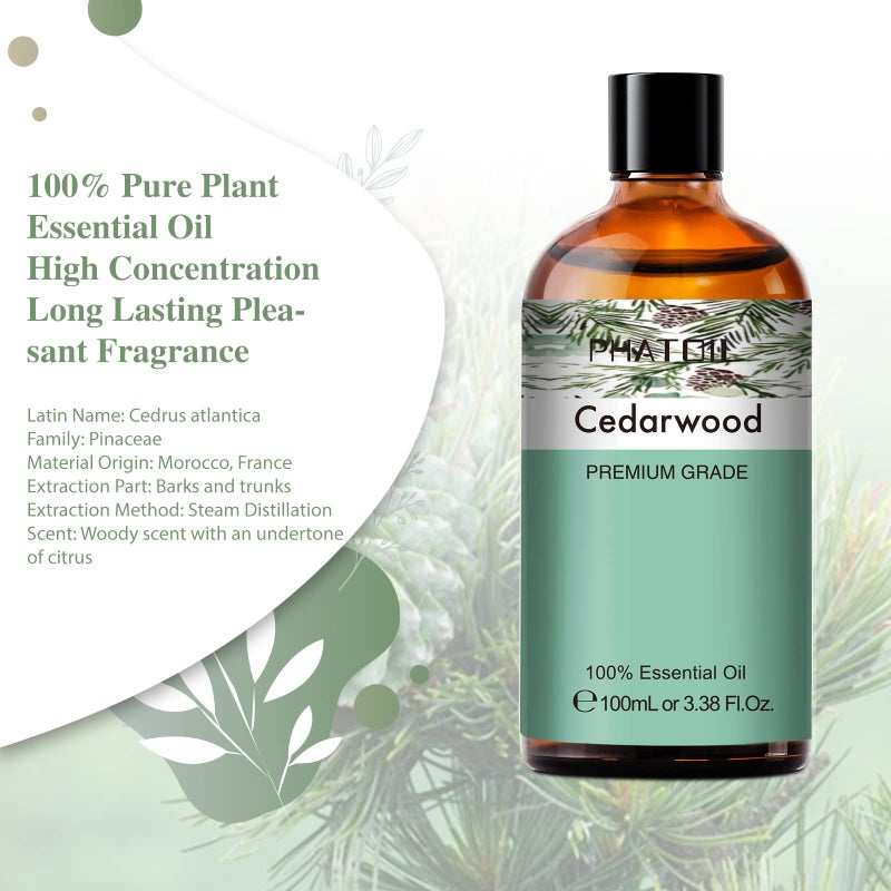 PHATOIL Cedarwood Essential Oil, 3.38Fl.Oz PHATOIL Pure Essential Oil Singles for Aromatherapy Diffusers, Humidifiers, Great for DIY Candle and Soap Making, Gift for Friend - Image 2