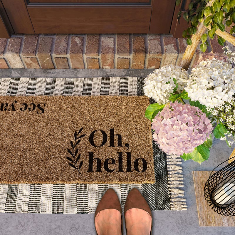 Barnyard Designs Doormat Welcome Mat for Outdoors, Large Front Door Entrance Mat, 30x17, Brown (Oh Hello) - Image 2