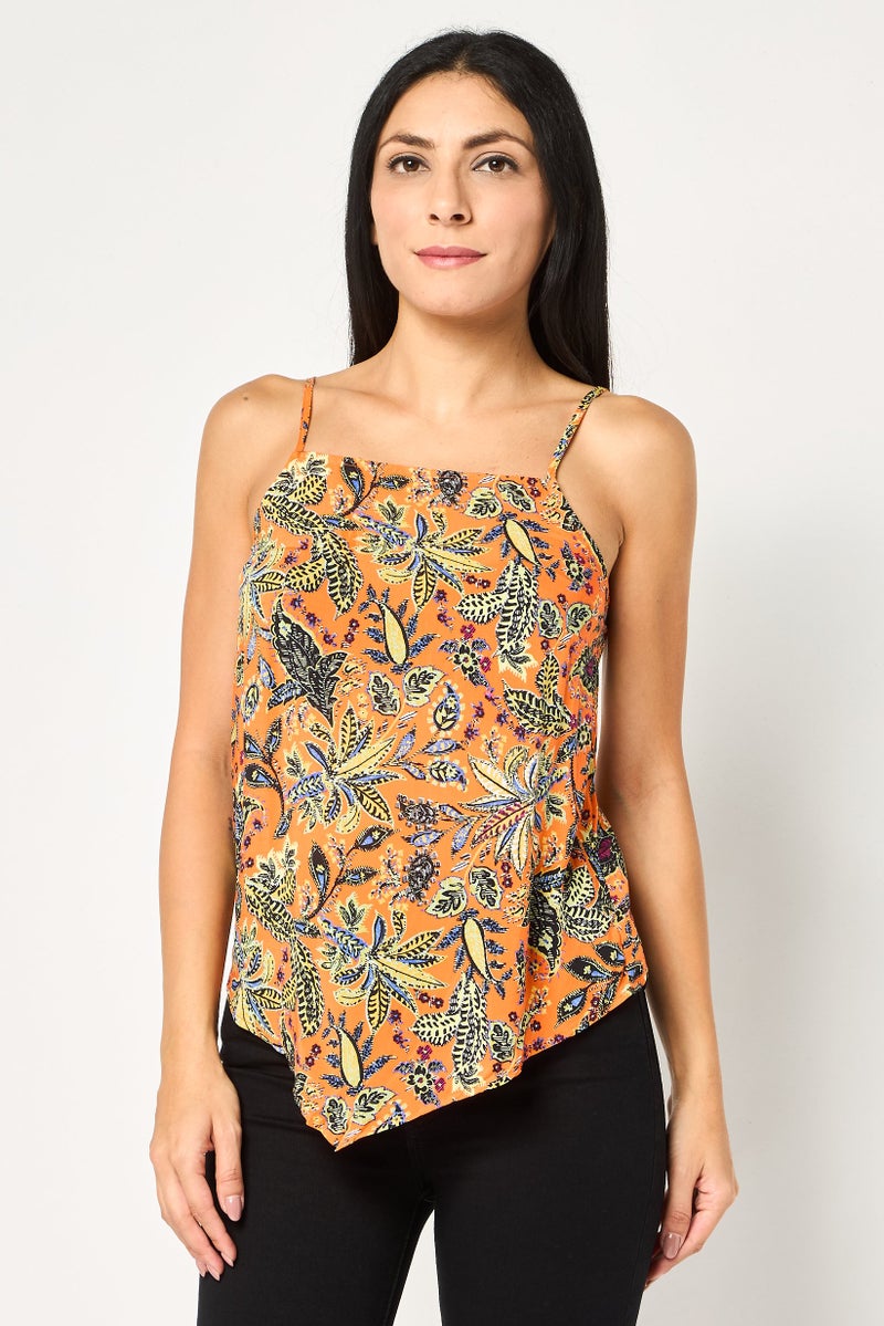 promod Women Scoop Neck Sleeveless Floral Print Tank Top, Multicolor - Image 1