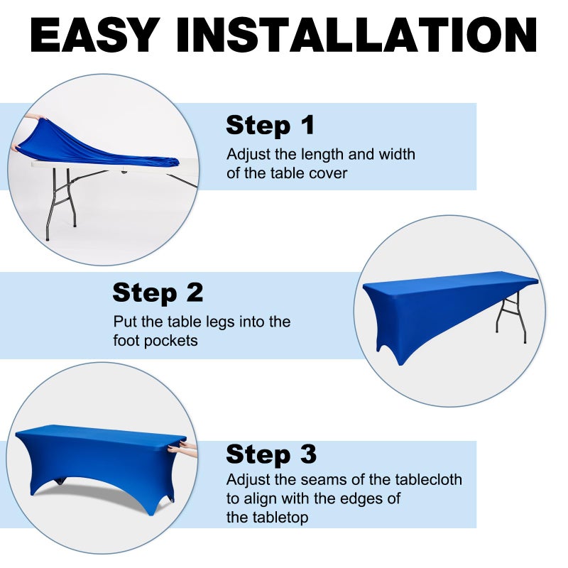 Trlyc 2 Pack 6FT Spandex Table Cloth - 72 x 30 Inch Rectangular Stretch Tablecloth, Wrinkle Resistant Scretch Table Cover for Wedding, Party, Banquet, Picnic, Outdoor Decoration (2Pcs,Royal Blue) - Image 4