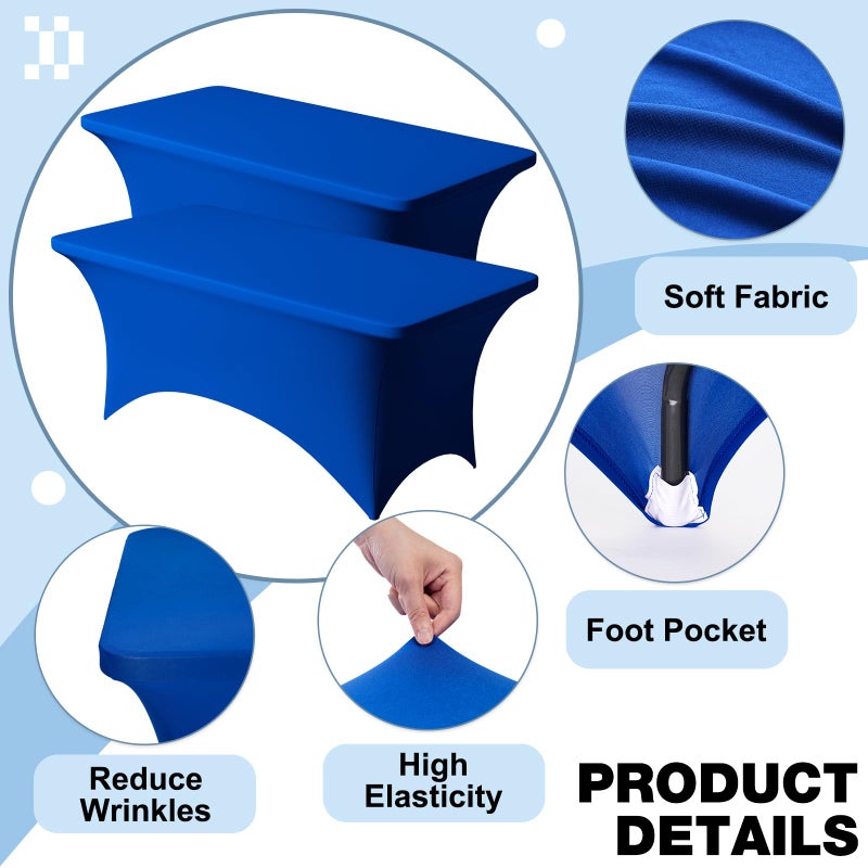 Trlyc 2 Pack 6FT Spandex Table Cloth - 72 x 30 Inch Rectangular Stretch Tablecloth, Wrinkle Resistant Scretch Table Cover for Wedding, Party, Banquet, Picnic, Outdoor Decoration (2Pcs,Royal Blue) - Image 2