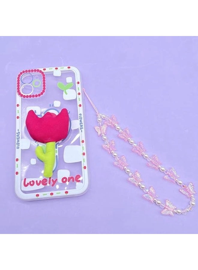 ShebSheb Cute Butterfly Beaded Phone Charm Strap,Butterfly Phone Lanyard Wrist Strap  - Image 3