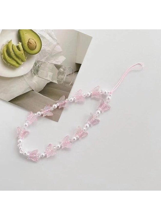 ShebSheb Cute Butterfly Beaded Phone Charm Strap,Butterfly Phone Lanyard Wrist Strap  - Image 1