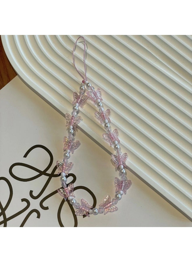 ShebSheb Cute Butterfly Beaded Phone Charm Strap,Butterfly Phone Lanyard Wrist Strap  - Image 2