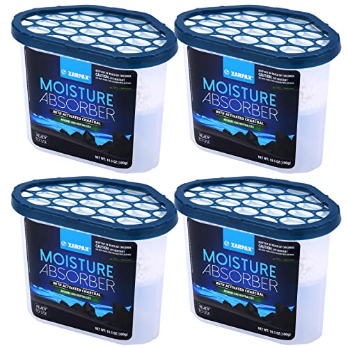 ZARPAX Moisture Absorber Activated Charcoal 10.5 oz/300g | Removes Moisture, Damp, Humidity & Odors | Odor Absorber | Moisture Trap for Bathroom, Closet, Kitchen & Small Spaces | Set of 4 - Image 1