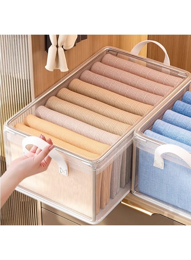 Living Transparent Clothes Drawer Organizer Size M 7 Grids Clothing Divider with Handles for Closet and Wardrobe - Image 1