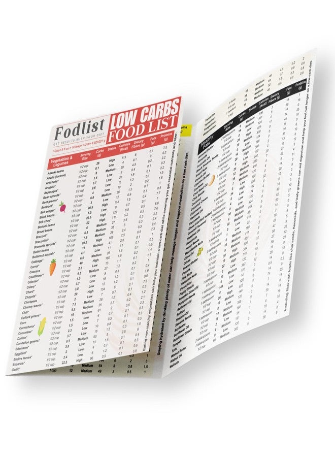 Fodlist Low Carb Food List. Your Grocery List for a Healthy Low-carb Diet Plan. Perfect for Meal Planning, Carb counting, Calories, Fats, Proteins, and Fibers. Tri-fold. Laminated. 8""x11"" - Image 1