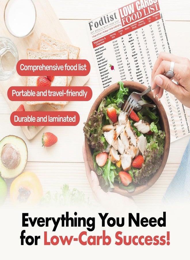 Fodlist Low Carb Food List. Your Grocery List for a Healthy Low-carb Diet Plan. Perfect for Meal Planning, Carb counting, Calories, Fats, Proteins, and Fibers. Tri-fold. Laminated. 8""x11"" - Image 4