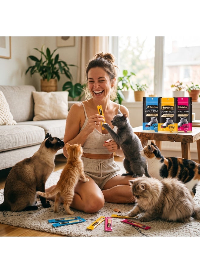 Petrina Creamy Cat Treats Mix Flavor Combo Pack – Tuna, Chicken, Tuna & Salmon Lickable Puree Squeeze Sticks (Pack of 6, 24 x 15g Tubes - Total 360g) | High Protein Real Meat & Fish Wet Food Topper & Reward Paste with Taurine & Vitamins for All Life Stages - Image 3