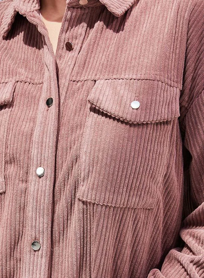 Styli Boxy Corduroy Jacket with Flap Pocket