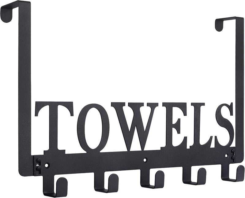 Kuhome Over The Door Hooks, Towel Holder for Bathroom, Door Mount Towel Rack Towel Hooks for Bedroom Beach Towels Bathrobe Wall Mount Hang on The Door Cabinet Cupboard Metal Sandblasted (Black) - Image 1