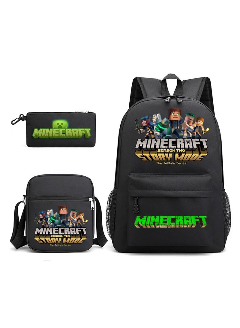 MINECRAFT 3 Piece Backpack, Minecraft Print Backpack, Large Capacity Casual Backpack with Lunch Bag and Pencil Case for Boys and Girls Minecraft Fans - Image 1