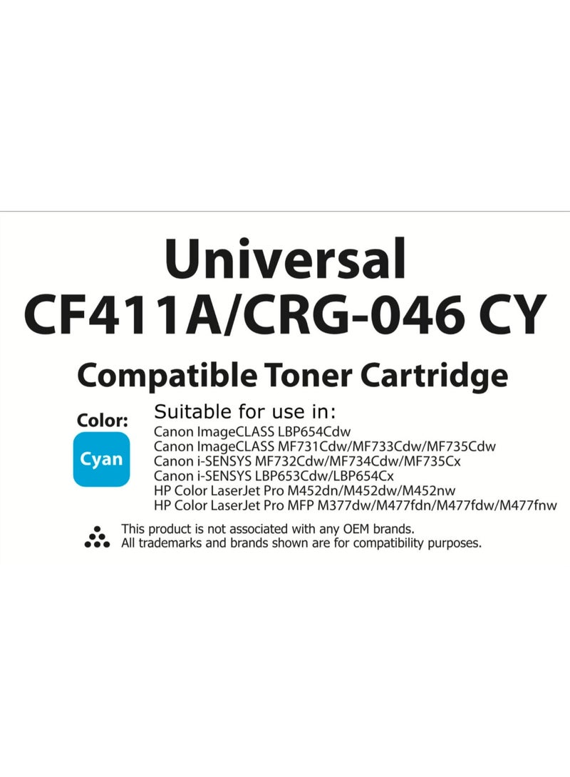 Toner Cartridge Tonerinko Premium Replacement Toner Cartridge Compatible With HP CF410A, 410X, CF410X, HP Color LaserJet Pro M477fdw, M477fnw, M477fdn, M452nw, M377dw (Cyan Universal CF411A/CRG-046 CY) | CRG-046 CY - Image 2