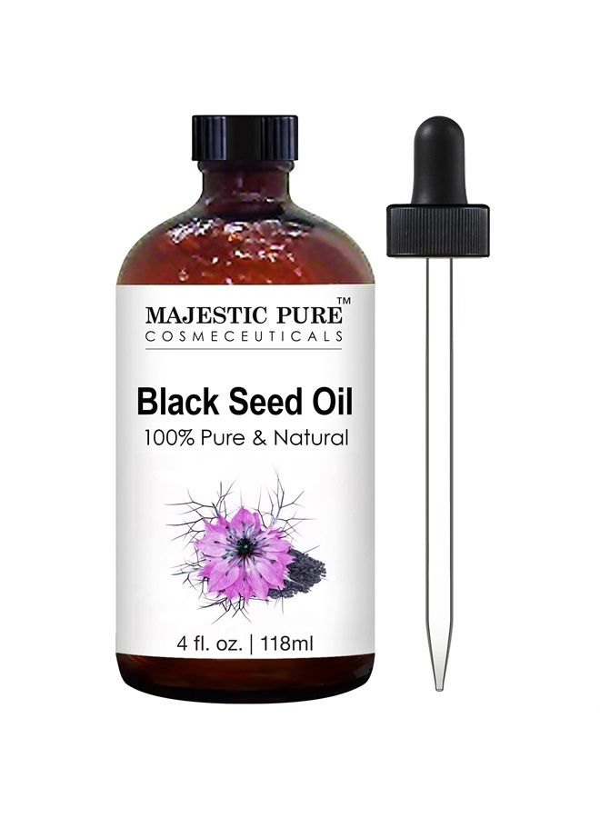 Majestic Pure Black Seed Oil - 100% Pure, Natural & Cold Pressed Liquid - Nigella Sativa from Turkish Black Cumin Seed Oil - for Hair Growth, Skin, Face, Massage, and Essential Oils Mixing - 4 fl oz - Image 1