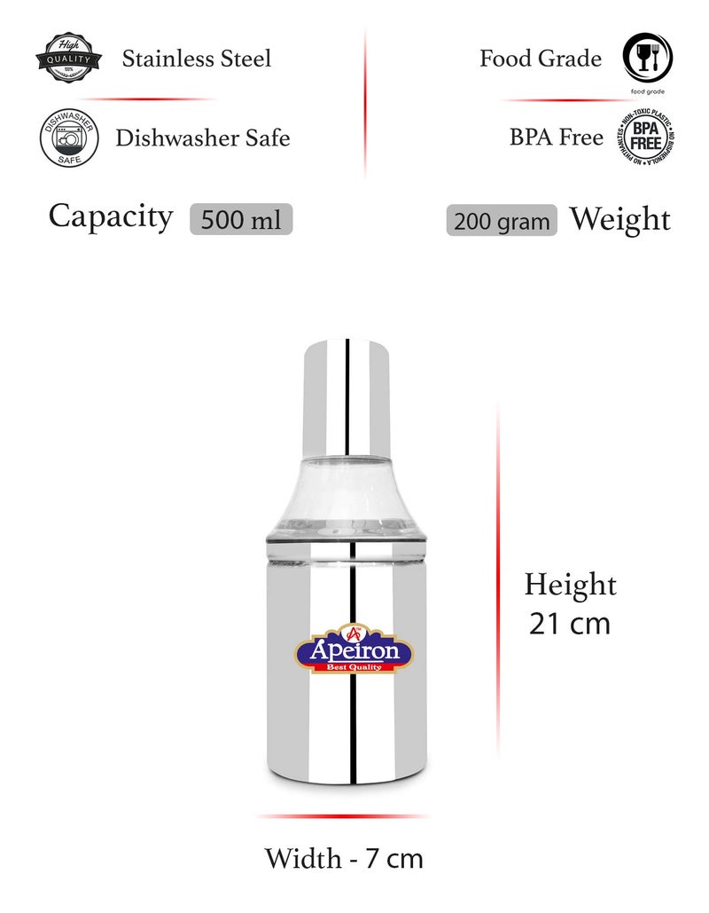 Apeiron Stainless Steel Nozzle Oil Dispenser Without Handle 500 ML (Pack of 2, Silver) - Image 2