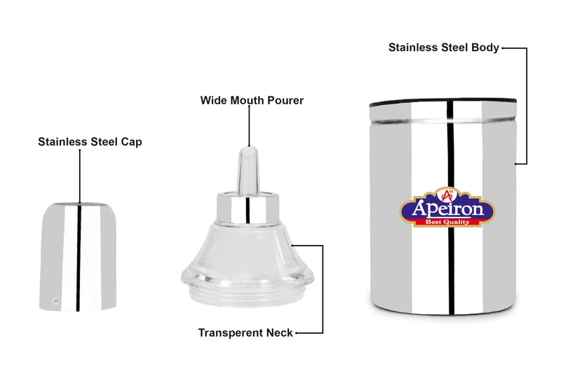 Apeiron Stainless Steel Nozzle Oil Dispenser Without Handle 500 ML (Pack of 2, Silver) - Image 3