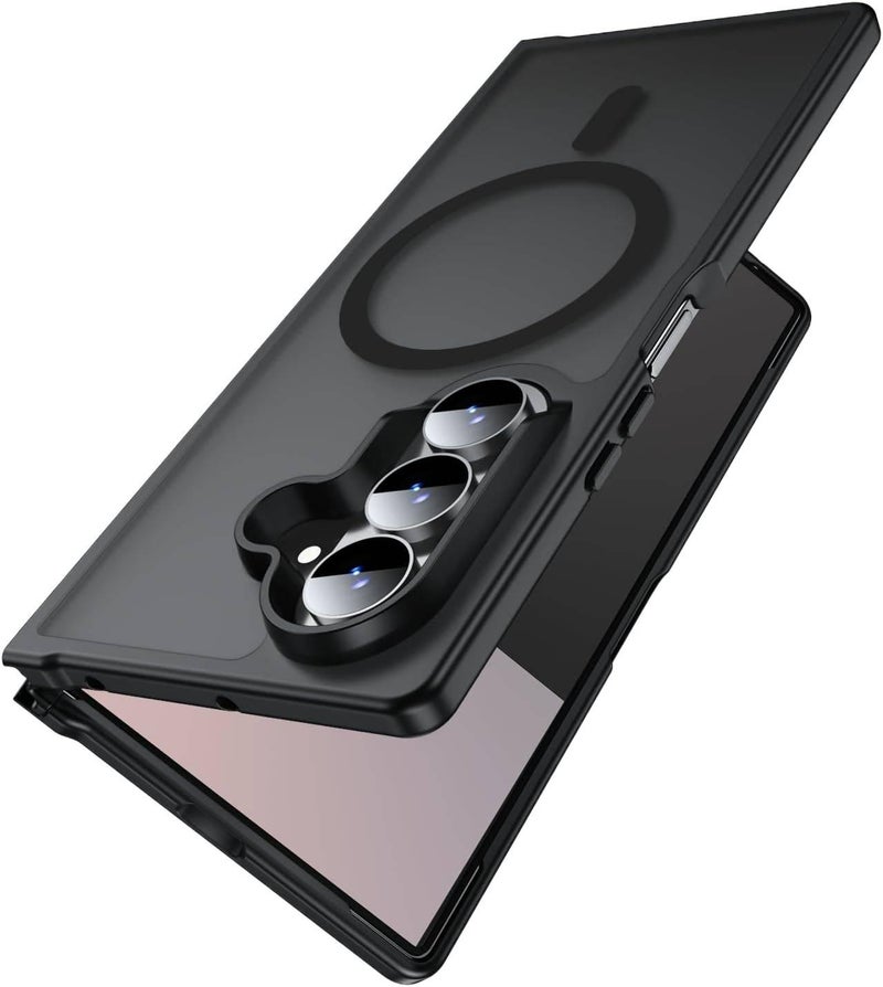غطاء MagSafe | أسود | PC | ملمس جلدي غير لامع | مغناطيس قوي | مقاوم للصدمات لـ Samsung Galaxy Z Fold 7 - Image 1