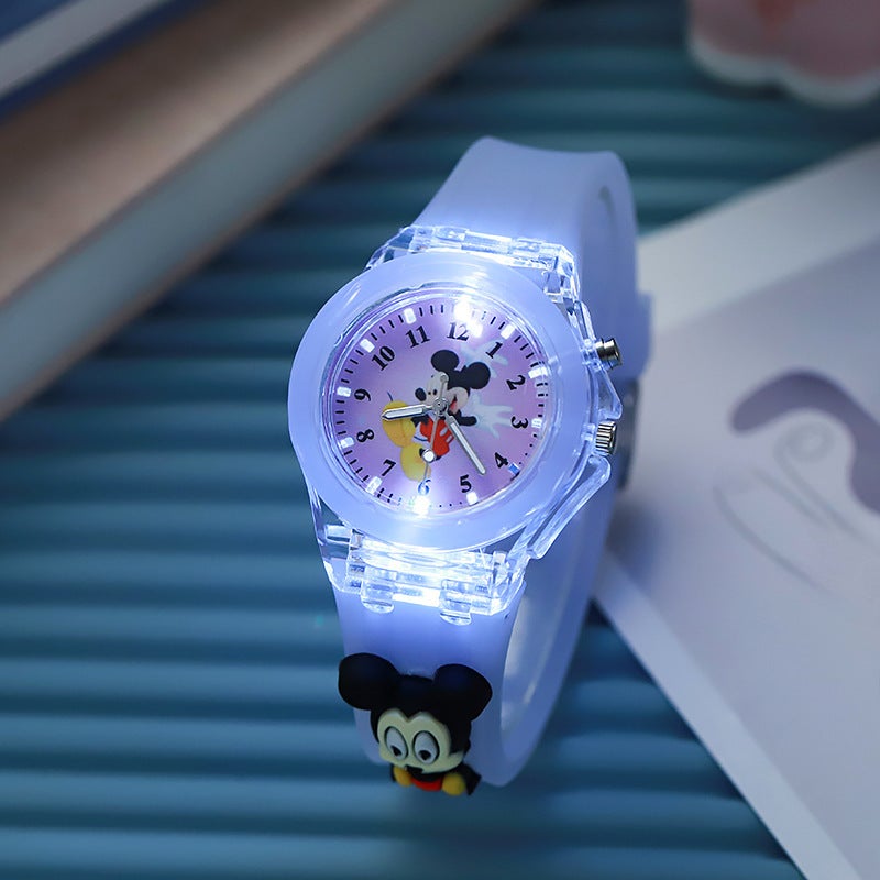 Kids Silicone Luminous Cartoon Watch Purple Mickey with doll 