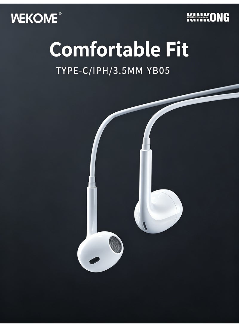 WEKOME Type-C Wired Earphones with Microphone and In-line Control, Half In-Ear HiFi Sound Wired Headphones for Smartphones and Digital Devices - Image 2