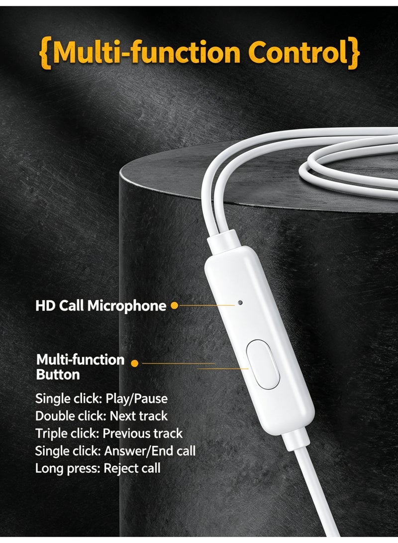WEKOME Type-C Wired Earphones with Microphone and In-line Control, Half In-Ear HiFi Sound Wired Headphones for Smartphones and Digital Devices - Image 5