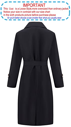 RISISSIDA Trench Coats for Women Long Double Breasted Jacket Overcoat Black X-S - Image 2