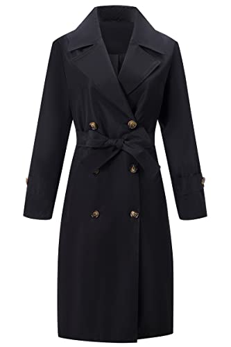 RISISSIDA Trench Coats for Women Long Double Breasted Jacket Overcoat Black X-S - Image 1