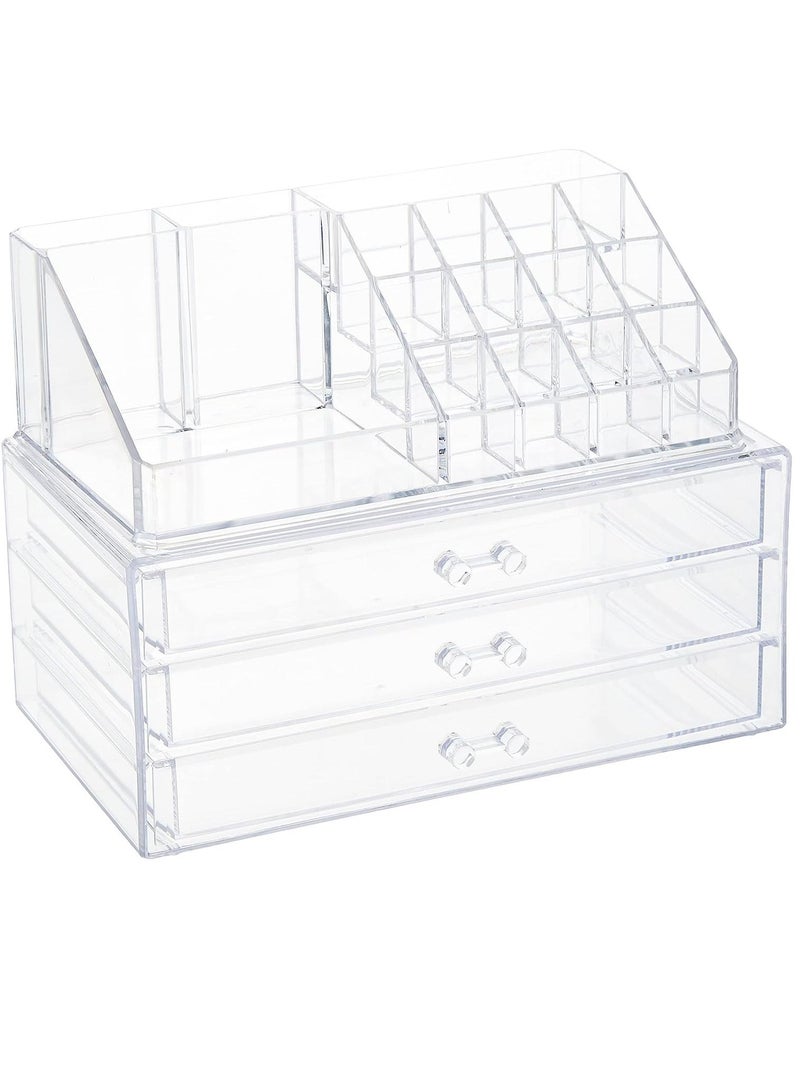 ORiTi منظم مستحضرات تجميل شفاف من الأكريليك من ORiTi، حامل مكياج، حافظة تخزين مجوهرات، 4 أدراج لأحمر الشفاه، حامل فرشاة، أسود - Image 1