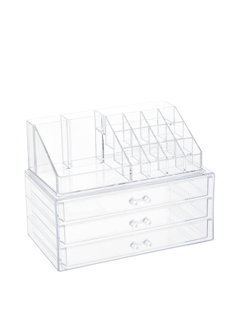 ORiTi منظم مستحضرات تجميل شفاف من الأكريليك من ORiTi، حامل مكياج، حافظة تخزين مجوهرات، 4 أدراج لأحمر الشفاه، حامل فرشاة، أسود - Image 2