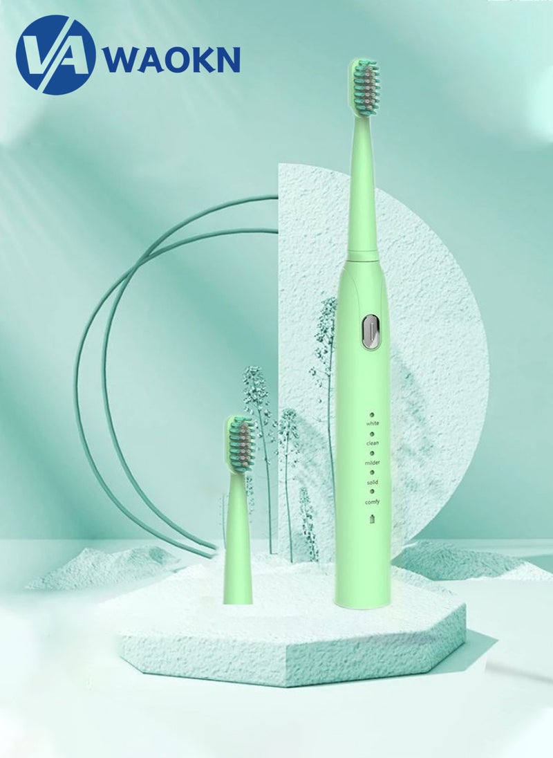 WAOKN Rechargeable Sonic Electric Toothbrush High-frequency Vibration IPX7 Waterproof Power Toothbrush 5 Modes Adjustable and Smart Electric Toothbrush with 2 Detachable Soft-bristle Brush Heads - Image 1