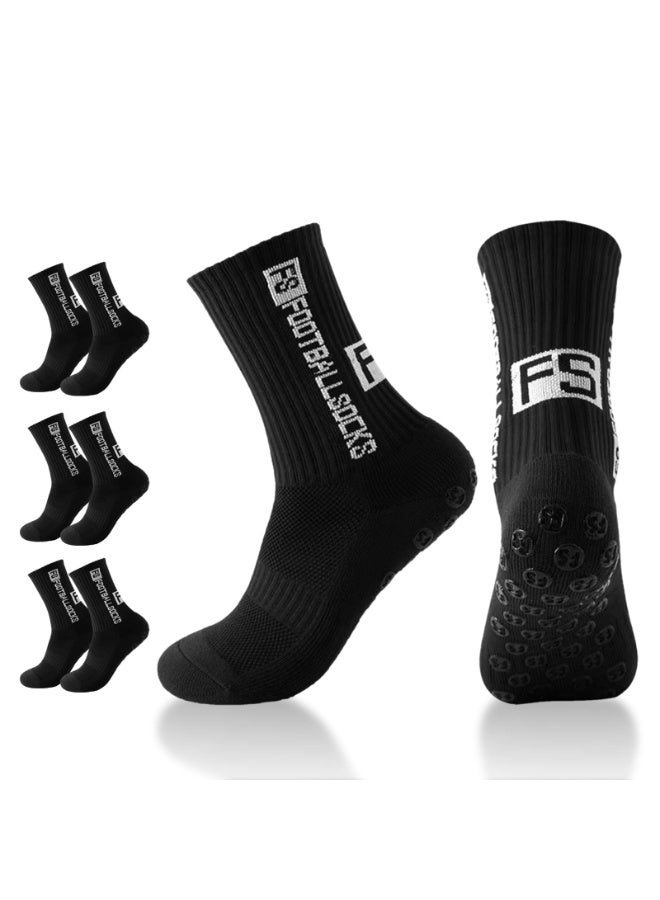 LEFAFA 3 Pairs Football Socks for Men, Non-Slip Grip Soccer Socks with Reinforces Toe, Breathable Mesh Sports Socks for Men and Women Basketball Running, Black(39-46) - Image 1