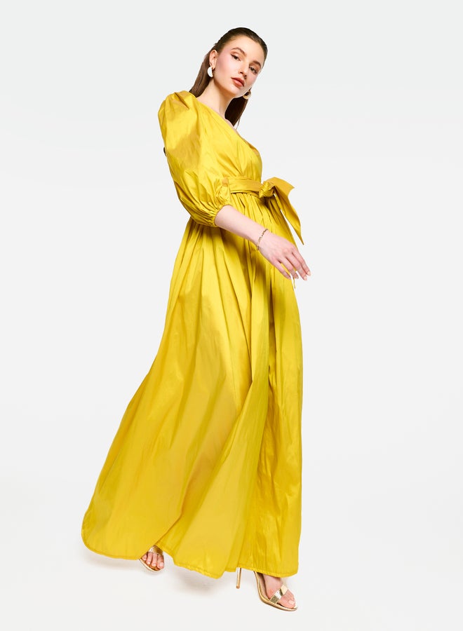 House of Moda Balloon Sleeve Tie-Up Waist Wrap Maxi Dress - Image 4