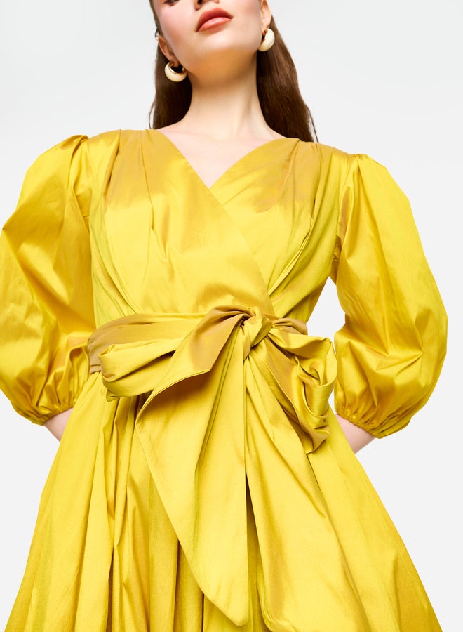 House of Moda Balloon Sleeve Tie-Up Waist Wrap Maxi Dress - Image 5