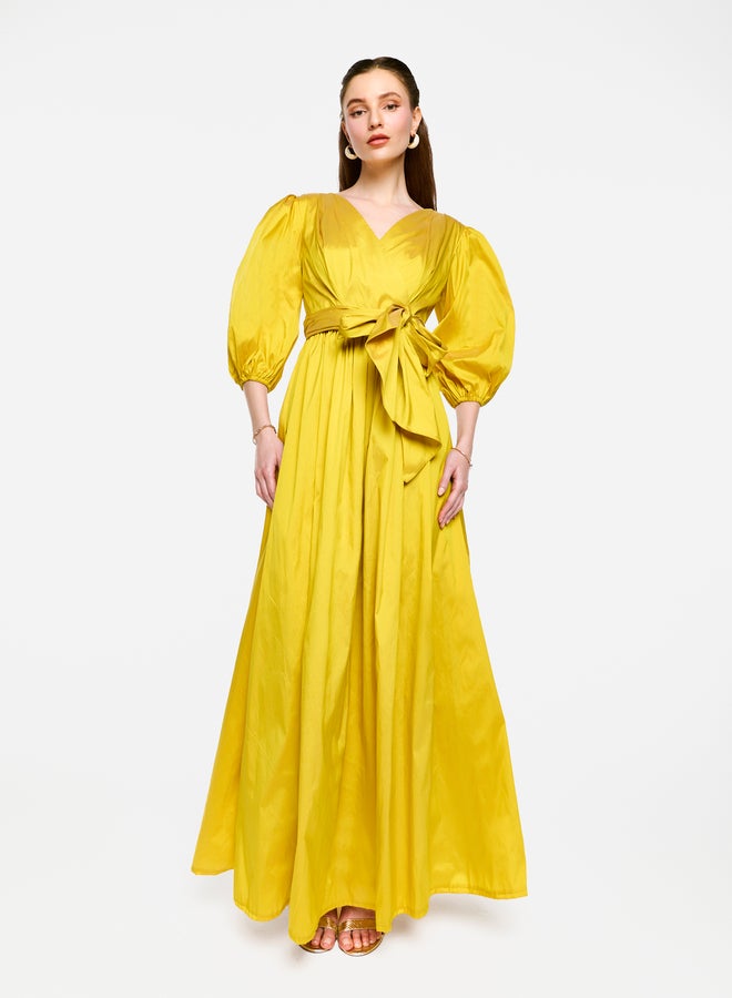 House of Moda Balloon Sleeve Tie-Up Waist Wrap Maxi Dress - Image 1