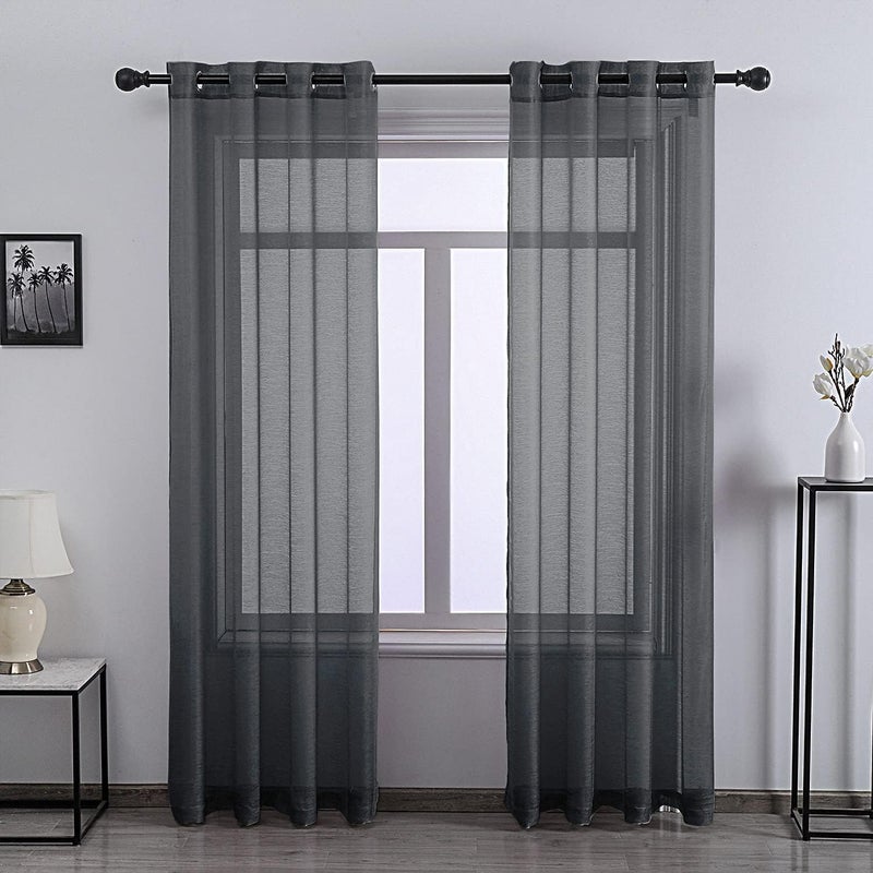 DONREN 96 Inch Length Patio Door Sheer Curtain Panels - Ceiling to Floor Extra Long Voile Drape Curtains Window Treatment for Sliding Glass Door(Dark Grey,2 Pieces) - Image 1