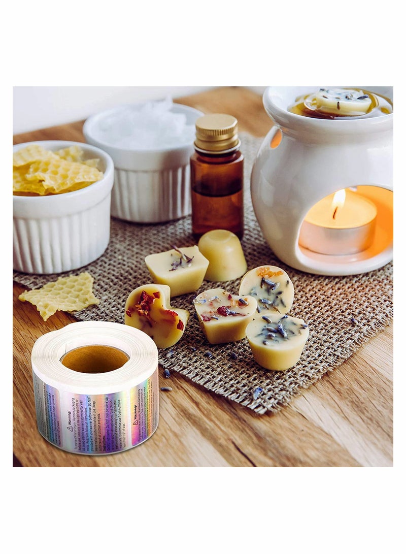 Candle Warning Stickers Label, Waterproof Candle Safety Decals with 100 Pieces Cotton Candle Wicks for Wax Melt Molds, 1.8 x 1.5 Inches 600 Pieces