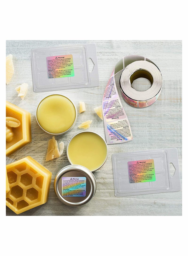 Candle Warning Stickers Label, Waterproof Candle Safety Decals with 100 Pieces Cotton Candle Wicks for Wax Melt Molds, 1.8 x 1.5 Inches 600 Pieces