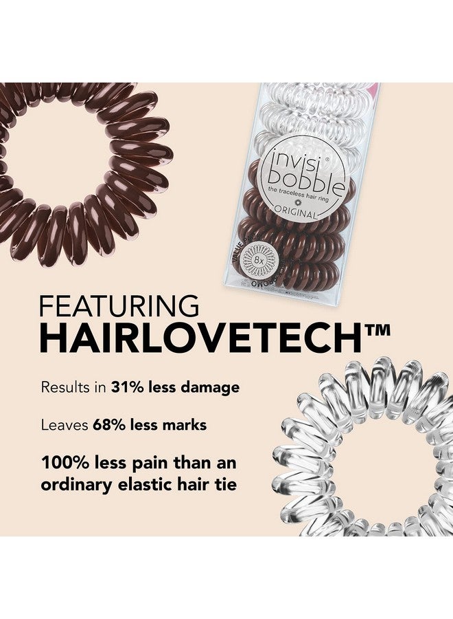 invisibobble Original Traceless Spiral Hair Ties Pack Of 8 Crystal Clear And Pretzel Brown Strong Elastic Grip Coil Accessories For Women Non Soaking Gentle For Girls Teens And Thick Hair - Image 4