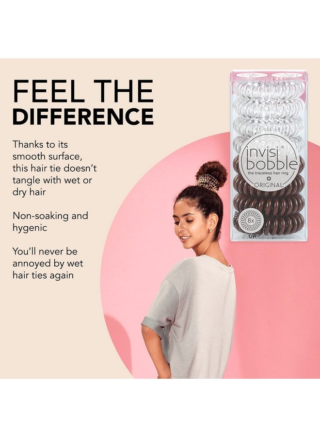 invisibobble Original Traceless Spiral Hair Ties Pack Of 8 Crystal Clear And Pretzel Brown Strong Elastic Grip Coil Accessories For Women Non Soaking Gentle For Girls Teens And Thick Hair - Image 3
