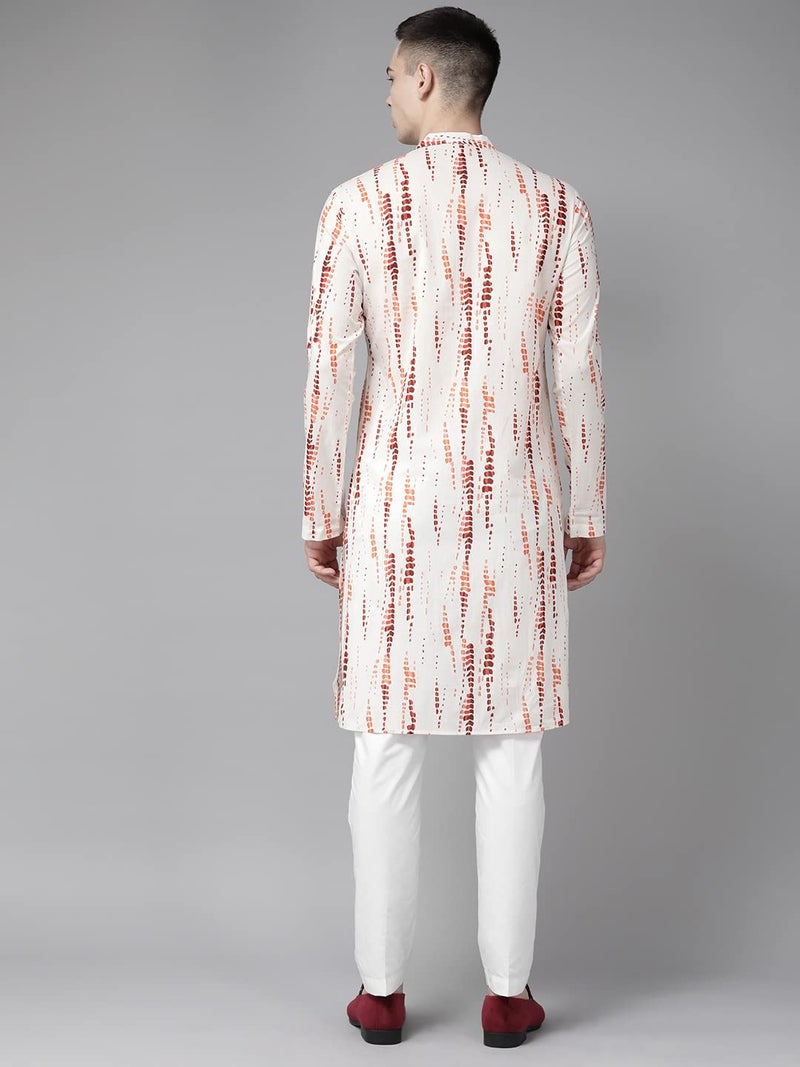 See Designs Men White Multi Tie and dye Print Design Straight Kurta_SDKT1112XL - Image 4